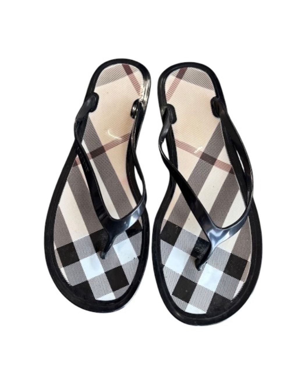 Burberry Check Print Flip Flop Sandals Black Beige Size 39/9